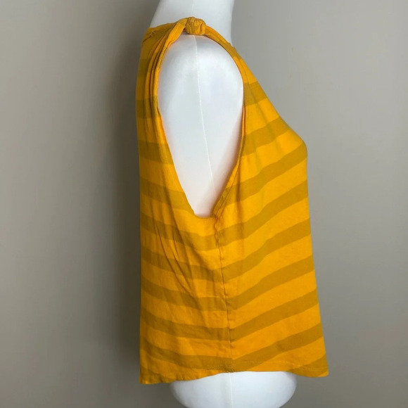 Free People We The Free Striped Tank Top Twist Shoulder Cut Out Yellow Gold Sz M - Picture 6 of 13